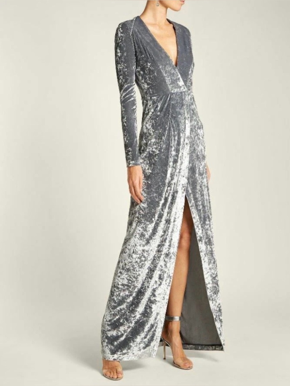 GALVAN LONDON Velvet Gray Faux Wrap Dress Size 8 VGUC